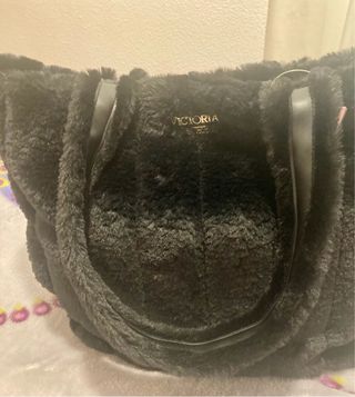 Bolso Tote Victoria's Secret Negro Peludo Nuevo