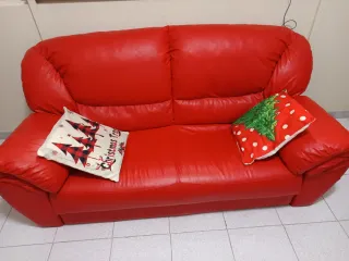 Divano 2 posti in pelle rosso