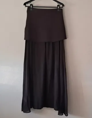 Falda Zara Gasa Plisada Marrón TS