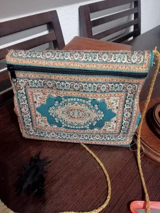 Bolso estilo alfombra India azul y dorado