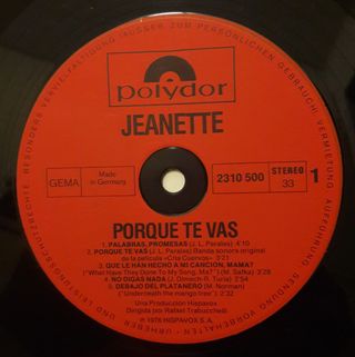 Vinilo Jeanette Porque te vas Soy rebelde