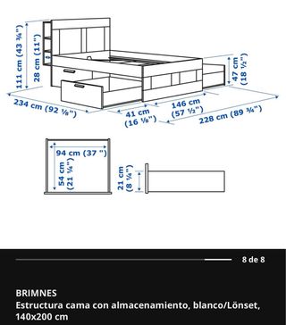 Cama con cabecero y almacenaje y colchon
