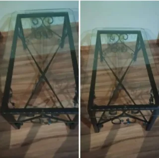 Mesa forja y vidrio artesanal