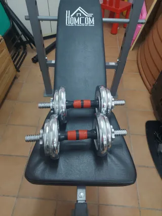 Banco de pesas y kit de mancuernas