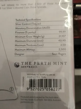 Moneda Plata Kookaburra World Money Fair 25