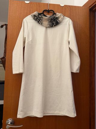 Vestido Venca invierno blanco cuello pelo