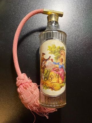 Perfumero antiguo con borla rosa