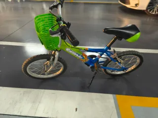 Bicicleta per bambini verde e blu da 14 pollici