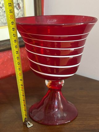 Coppa in vetro di Murano rossa e bianca