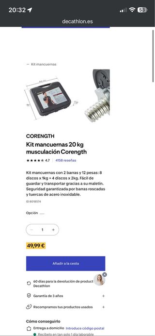 Kit Mancuernas 20kg Decathlon Coregth