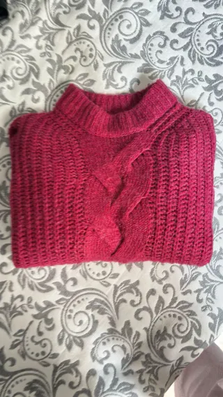 Jersey de punto trenzado rosa talla M