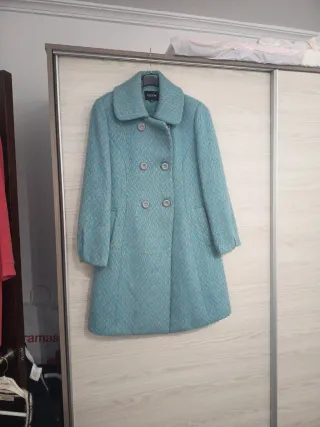 Abrigo CLOCHE jaspeado azul turquesa y beige