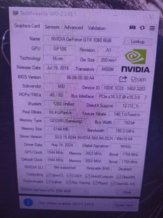 MSI GTX 1060 6GB GDDR5