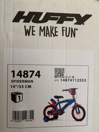 Bicicleta Spiderman 14” NUEVA + Casco Spidey