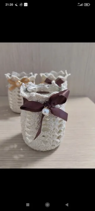 Set 3 vasetti decorati in vetro