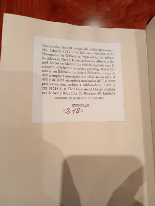 Facsímil Bestiario Oxford Nº 218