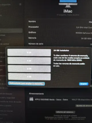 Imac 27 2012 i7 24GB RAM 3,4 GHz Intel Core i7