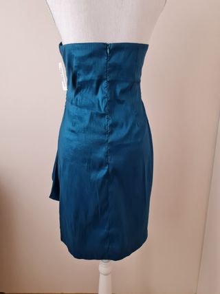 Vestido fiesta azul petróleo con etiqueta
