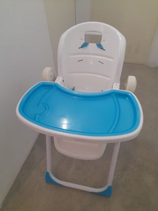 Trona plegable bebé azul y blanca