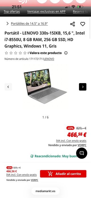 Portátil Lenovo Negro