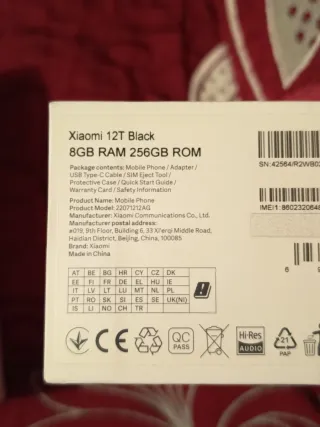 Caja vacía Xiaomi 12T 256GB