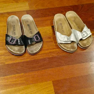 Sandalias Natural Walk Negras y Plateadas