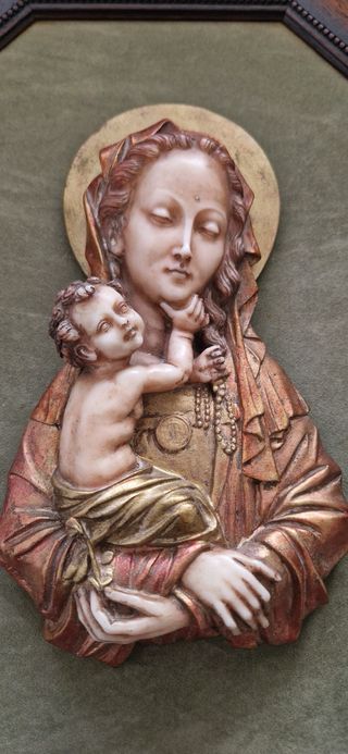 Quadro Vergine Bambino Cornice Ottogonale in Legno