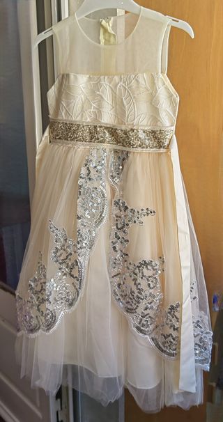 Vestido de Cerimónia/Gala Marfim e Dourado