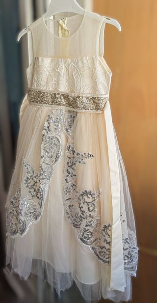 Vestido de Cerimónia/Gala Marfim e Dourado
