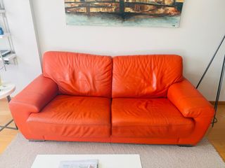 Sofá de piel naranja 3 plazas