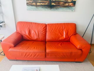 Sofá de piel naranja 3 plazas