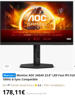 Monitor AOC 24G4X 23.8 180Hz G-Sync