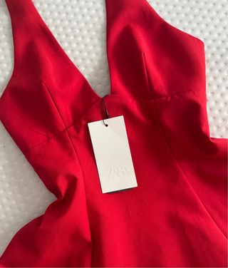 Vestido Rojo Zara Halter Escote en V