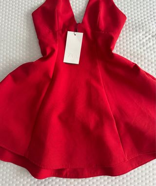 Vestido Rojo Zara Halter Escote en V