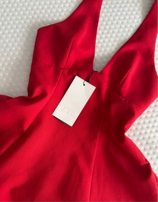 Vestido Rojo Zara Halter Escote en V