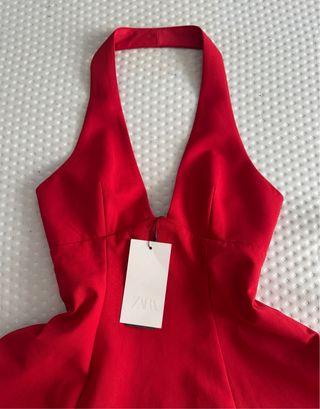 Vestido Rojo Zara Halter Escote en V