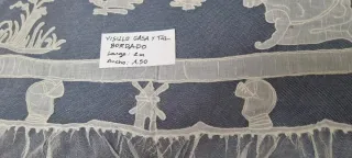Visillo Gasa y Tul Bordado Antiguo