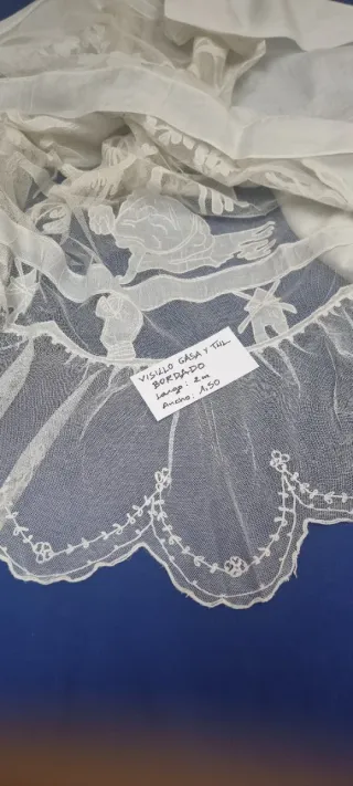 Visillo Gasa y Tul Bordado Antiguo