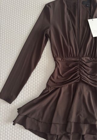 Vestido Marrón Zara Manga Larga
