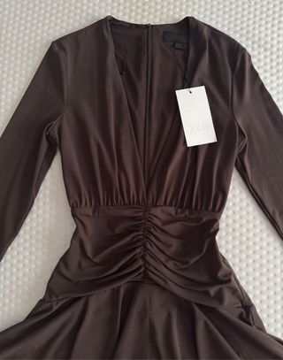 Vestido Marrón Zara Manga Larga