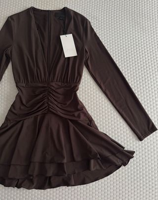Vestido Marrón Zara Manga Larga