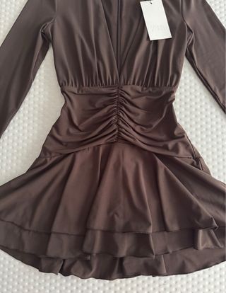 Vestido Marrón Zara Manga Larga