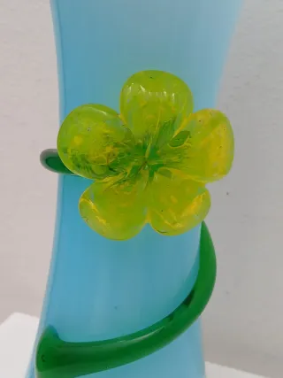 Vaso Murano Vintage Vetro Blu Fiore Verde