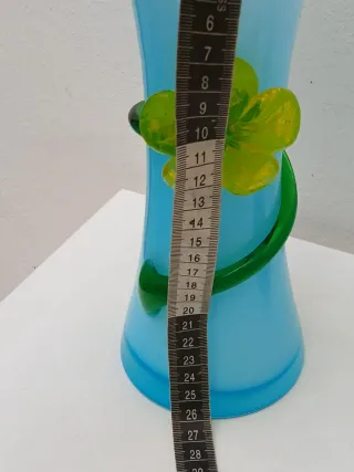 Vaso Murano Vintage Vetro Blu Fiore Verde