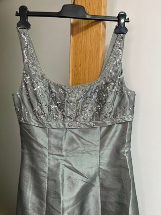 Vestido largo fiesta lentejuelas gris