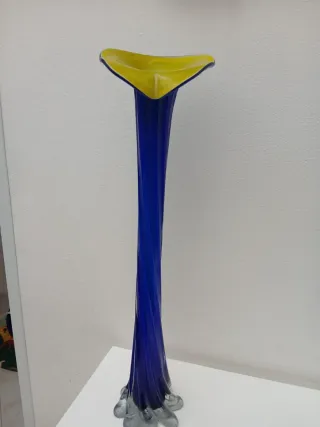 Vaso Murano Vintage Blu Giallo Vetro