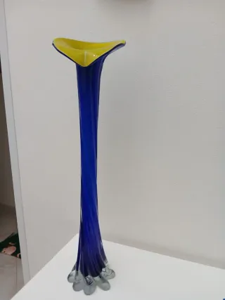 Vaso Murano Vintage Blu Giallo Vetro