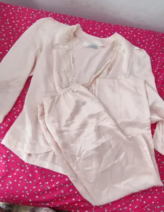 Pijama y bata vintage,  premamá rosa con zapatilla