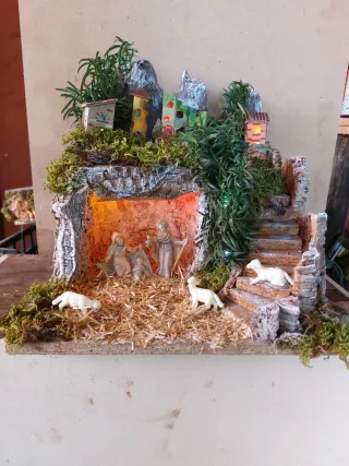 Presepe completo con luci e personaggi