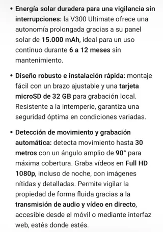 Cámara Seguridad Vosker V300 Ultimate Solar 4G-LTE